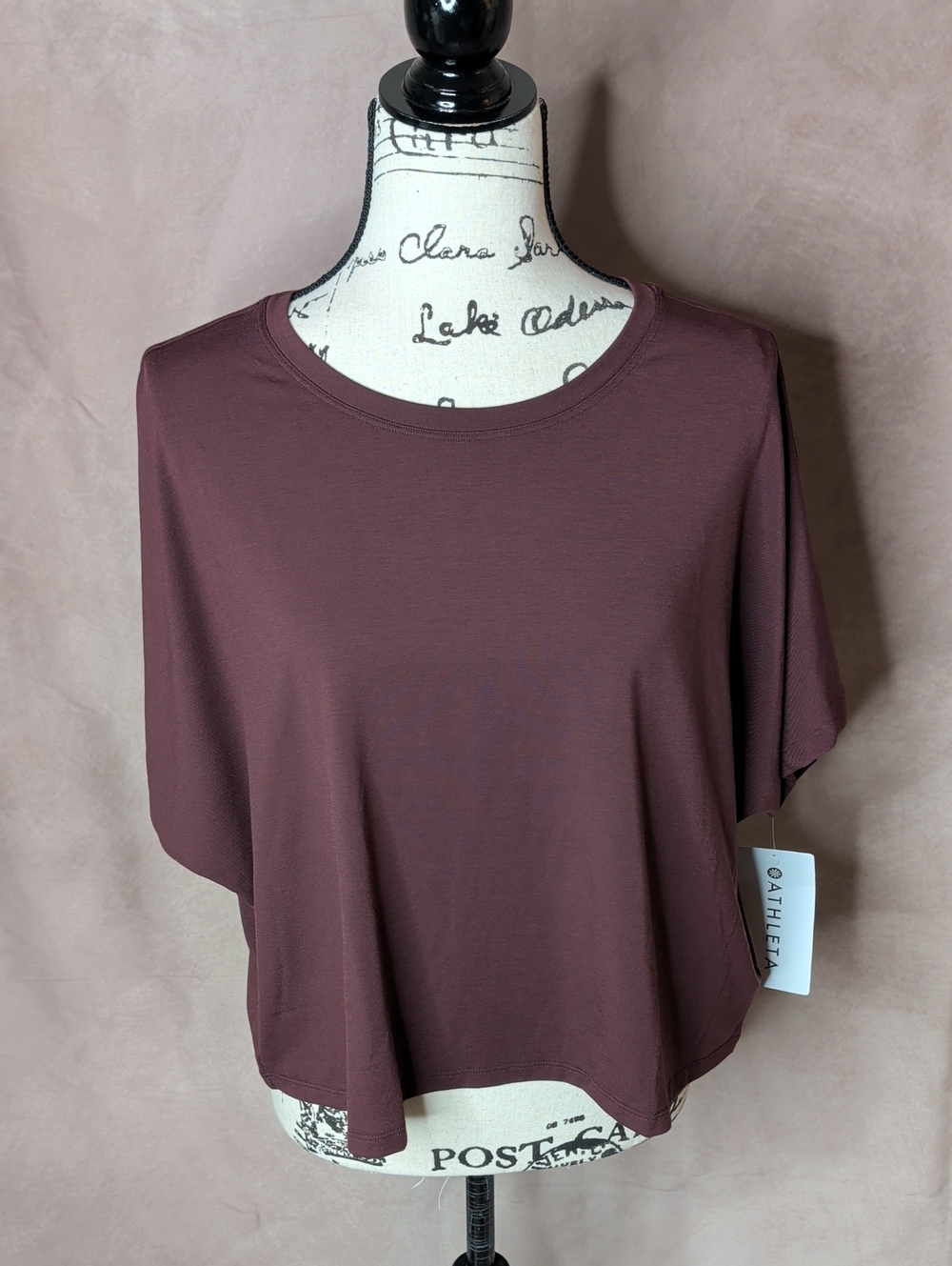 Athleta With Ease Crop Short Sleeve Tee Maroon Size Large New with Tags